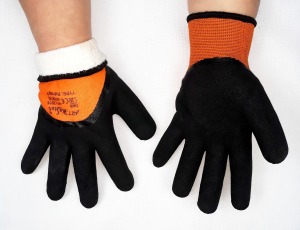 Rk 4 - Rękawice dziane lateksowe, ocieplane, kolor pomarańczowo-czarny
