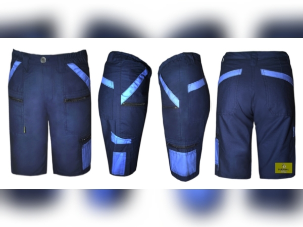 SP3 - Spodnie robocze krótkie, w kolorze granatowym, z dodatkami w kolorze niebieskim
