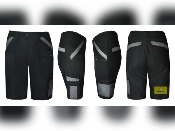 SP6 - Spodnie robocze krótkie, w kolorze czarnym, z dodatkami w kolorze szarym