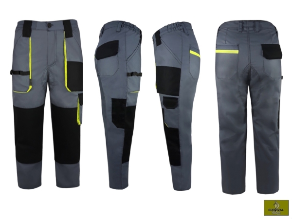  S21 - Spodnie robocze w kolorze 
szarym, z dodatkami w kolorze 
żółtym FLUO.