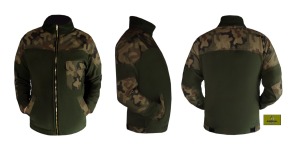 P11 - Polar w typie służb mundurowych, w kolorze khaki, z naszyciami z tkaniny moro (polskie moro) na ramionach i łokciach i dodatkową kieszonką na piersi.