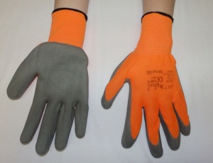 Rk 23 -Rękawice dziane lateksowe, kolor pomarańczow-szary