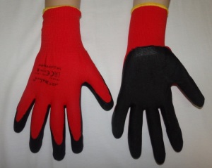 Rk 14 - Rękawice z dzianiny poliestrowej, powlekane nitrylem, kolor czerwono-czarny