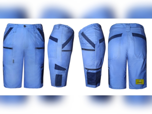 SP1 - Spodnie robocze krótkie, w kolorze niebieskim, z dodatkami w kolorze granatowym