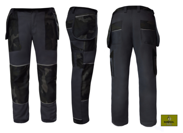  S40 - Spodnie robocze monterskie z wiszącymi kieszeniami, z dodatkami z tkaniny moro.