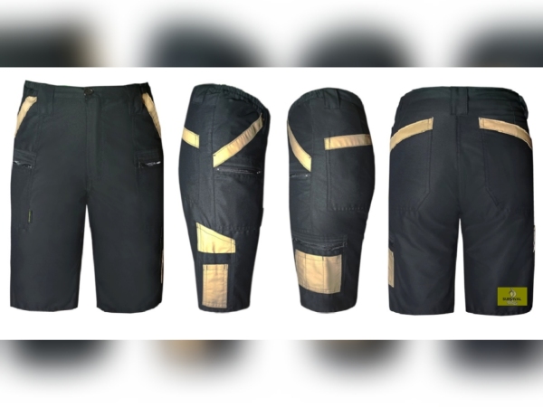 SP7 - Spodnie robocze krótkie, w kolorze czarnym, z dodatkami w kolorze beżowym