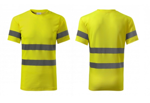 K/k1a -  Koszulka z tkaniny fluorescencyjnej w kolorze żółtym, z elementami odblaskowymi w kolorze srebrnym.