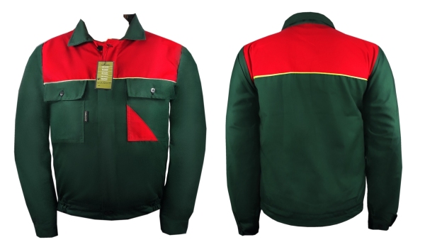 Bz  - Bluza robocza, kolor zielony, z dodatkami w kolorze czerwonym.