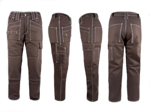  S19 - Spodnie robocze w kolorze brązowym z przeszyciami. Kolekcja SURVIVAL 2020.