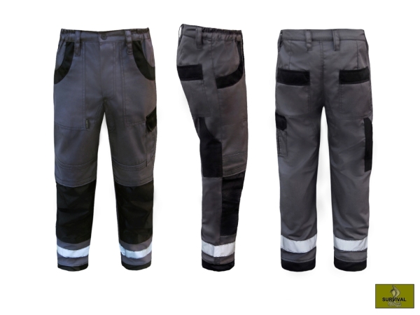  S30 - Spodnie robocze dekarskie w kolorze szarym z elementami odblaskowymi.