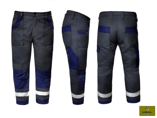  S26 - Spodnie robocze dekarskie, w kolorze szarym z dodatkami w kolorze granatowym.