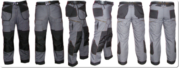  S46 - Spodnie robocze multipocket, kolor szary, z dodatkami w kolorze czarnym.