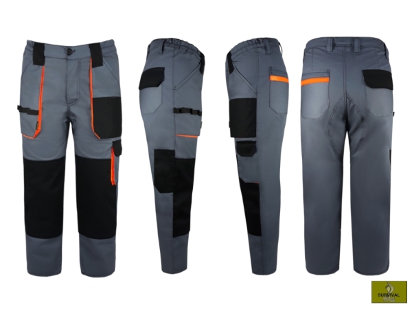  S20 - Spodnie robocze w kolorze 
szarym, z dodatkami w kolorze 
pomarańczowym FLUO.