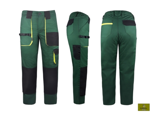 S25 - Spodnie robocze w kolorze 
zielonym, z dodatkami w kolorze 
żółtym.