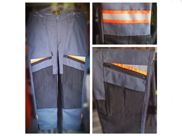  S15 - Spodnie robocze w kolorze szarym z dodatkami w kolorze pomarańczowym FLUO. Kolekcja SURVIVAL 2021.
